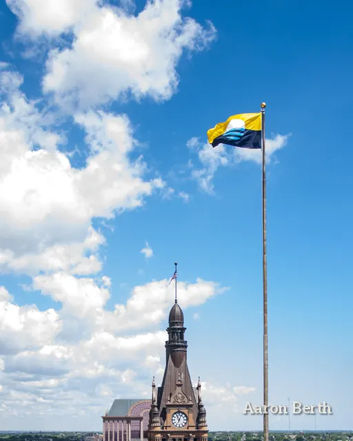The Milwaukee flag flying beside the City Hall tower
