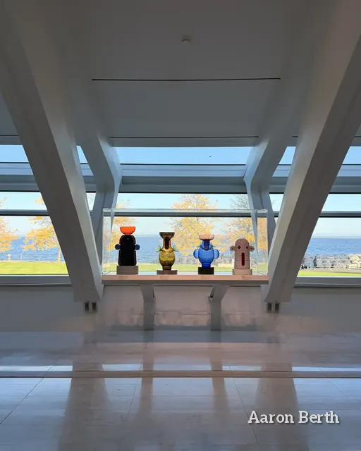 The long white ribs of the Milwaukee Art Museum's windows, a few figures at the far end