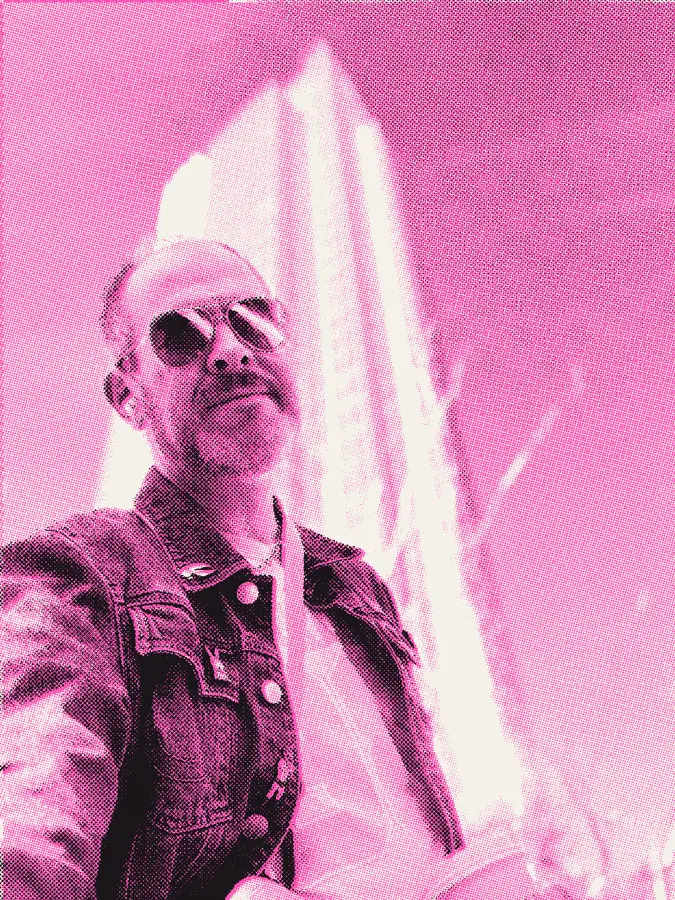 A pink halftone view from the Forced Perspective walk