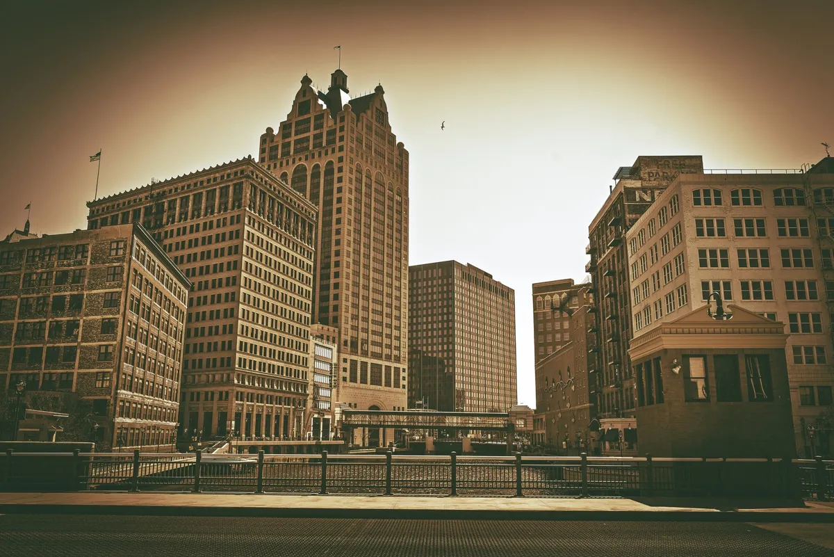 Downtown Milwaukee buildings along the river