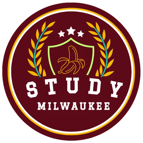 Study Milwaukee badge: a banana in a shield between laurel branches